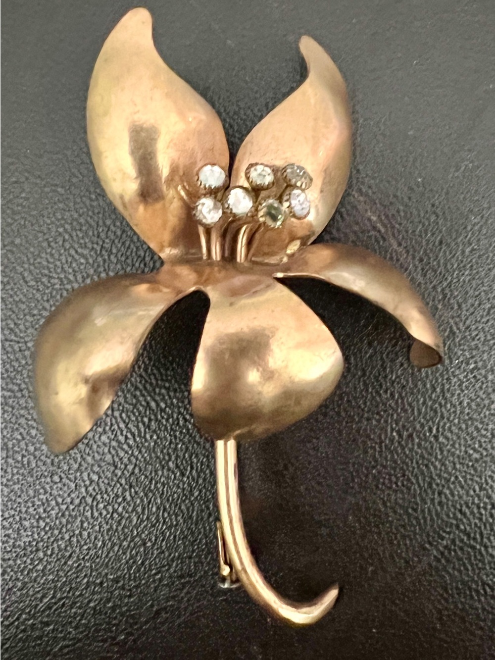 Vintage Gold Plated Swiss Made 3d Floral Brooch with trombone clasp 3"